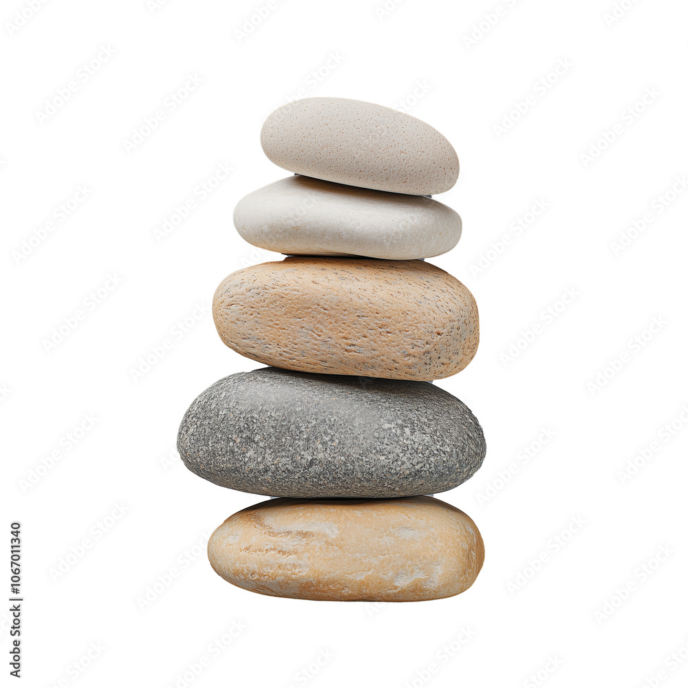 Stack of smooth stones in natural colors on transparent background Stack of smooth stones in natural colors on transparent background