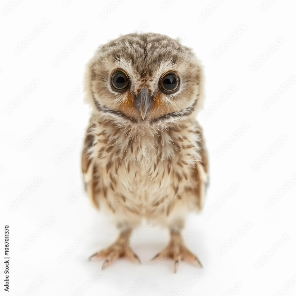 Little owl isolated on a white background. Studio shot with shallow depth of field Little owl isolated on a white background. Studio shot with shallow depth of field