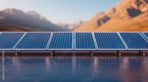 Solar Arrays Floating on Water Surface in Scenic Landscape