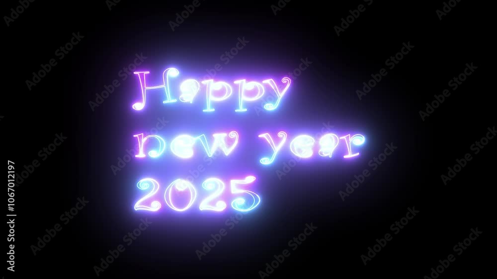 Futuristic Blue pink Glowing Neon Light Happy New Year 2025 Text Reveal With celebration. Futuristic Blue pink Glowing Neon Light Happy New Year 2025 Text Reveal With celebration.