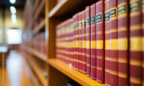 Closeup of shelves filled with law books and documents in a legal office, highlighting the organized and professional environment suited for legal work