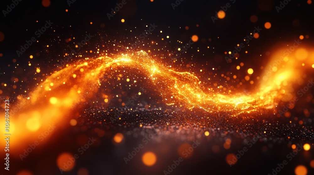 Abstract golden wave of light particles against a dark background. Abstract golden wave of light particles against a dark background.