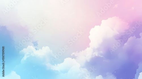 Tranquil dawn sky painted in soft pastels, clouds glowing pink and lavender hues. AI generated