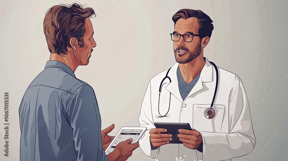 custom made wallpaper toronto digitalA caring doctor listens attentively as a patient explains their symptoms. The doctor holds a tablet displaying the patient’s medical records, prepared to offer advice and treatment options