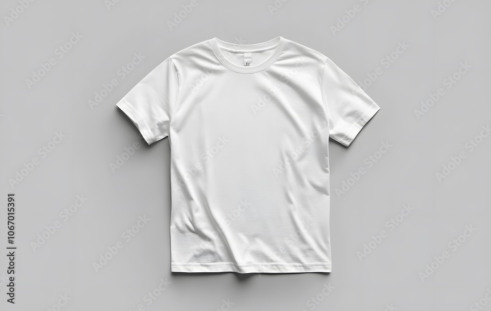 White Crew Neck T-Shirt Mockup on Grey Background