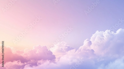 Tranquil dawn sky painted in soft pastels, clouds glowing pink and lavender hues. AI generated