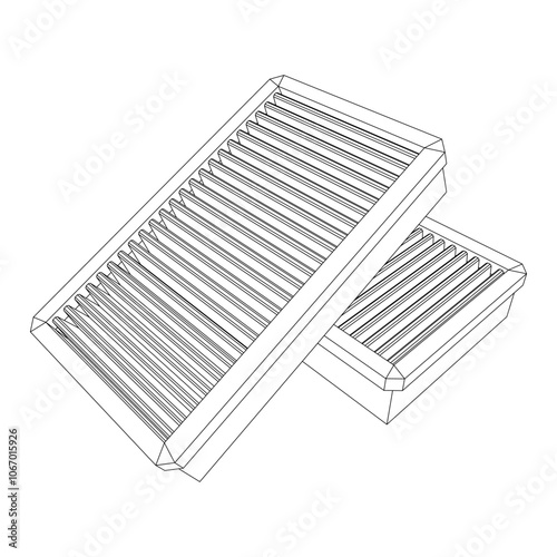 Car engine air filters. Auto spare part. Car care service maintenance. Wireframe low poly mesh vector illustration.