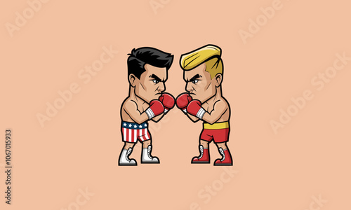Cartoon boxing face-off between two determined fighters
