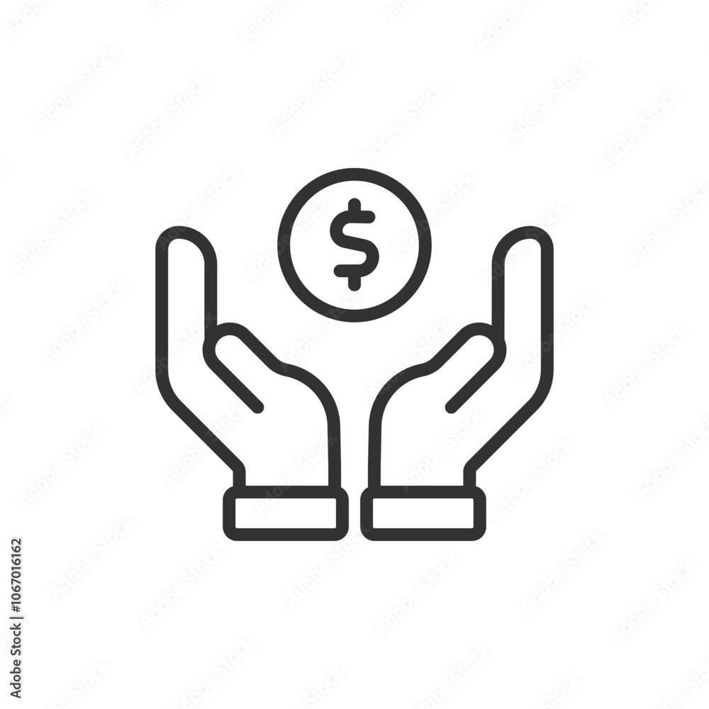 Donation Money Hands, icon in line design. Donation, money, hands, charity, giving, help, support on white background vector. For the theme: Donation Money Hands editable stroke icon Donation Money Hands, icon in line design. Donation, money, hands, charity, giving, help, support on white background vector. For the theme: Donation Money Hands editable stroke icon