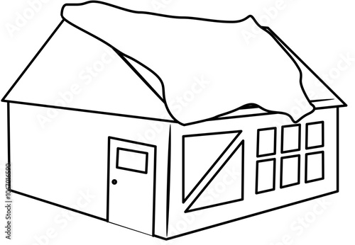 snowy house in winter Doodle element coloring page cartoon illustration photo