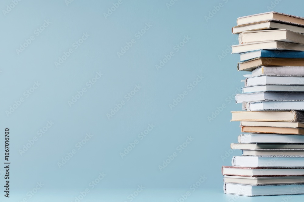 Stack of Educational Books on a Blue Background Stack of Educational Books on a Blue Background