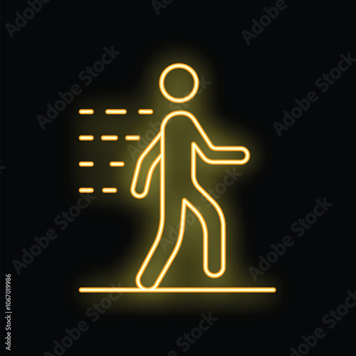 Neon sign of a person walking fast, possibly late for an appointment