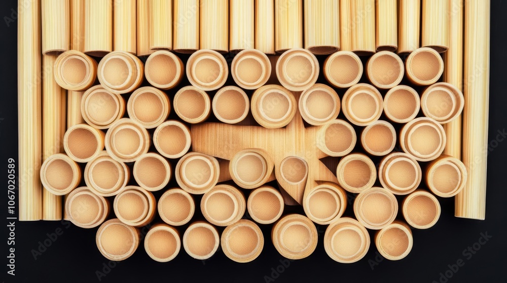 Bamboo straws arranged in star pattern, environmental awareness Bamboo straws arranged in star pattern, environmental awareness
