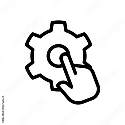 Icon Line hand clicking setting gear. Outline style.