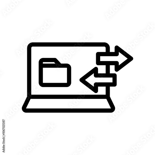Icon Line laptop transfering file. Outline style.