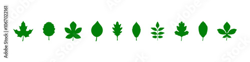 Leaf icon. Set of green leaf icons. Eco, bio, natural, vegan icon. Leaves of trees and plants. Leaves icon Collection. Vector illustration