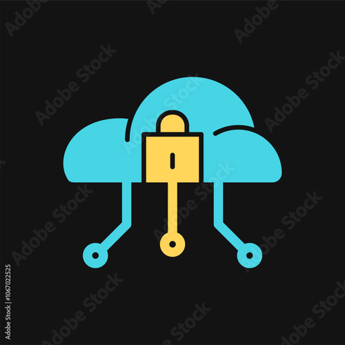 Icon Flat Color cloud system lock. Fill color style.