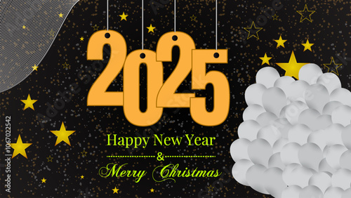 Merry Christmas and Happy New Year Luxury Typography 2025 Vector wit Elegant Background Design