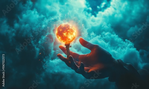 Conceptual image of a person holding a key and unlocking a reality