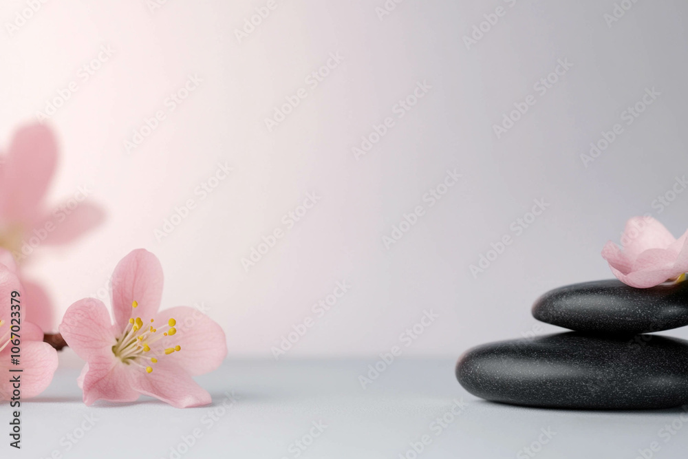 Serene Cherry Blossoms and Black Stones Serene Cherry Blossoms and Black Stones