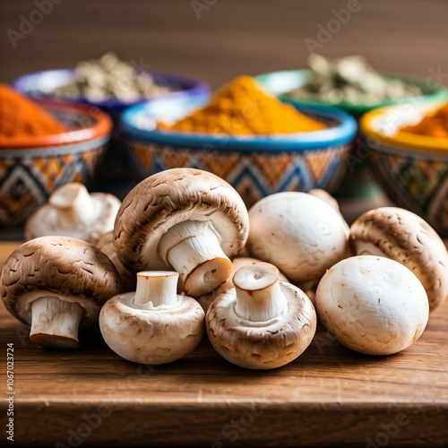 generative AI Mushrooms with a Moroccan Touch in background