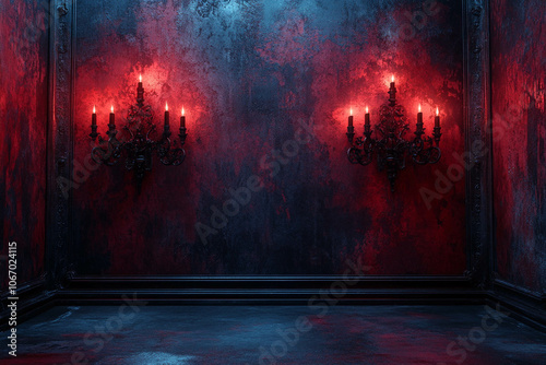 Gothic Dark Room with Candle Sconces