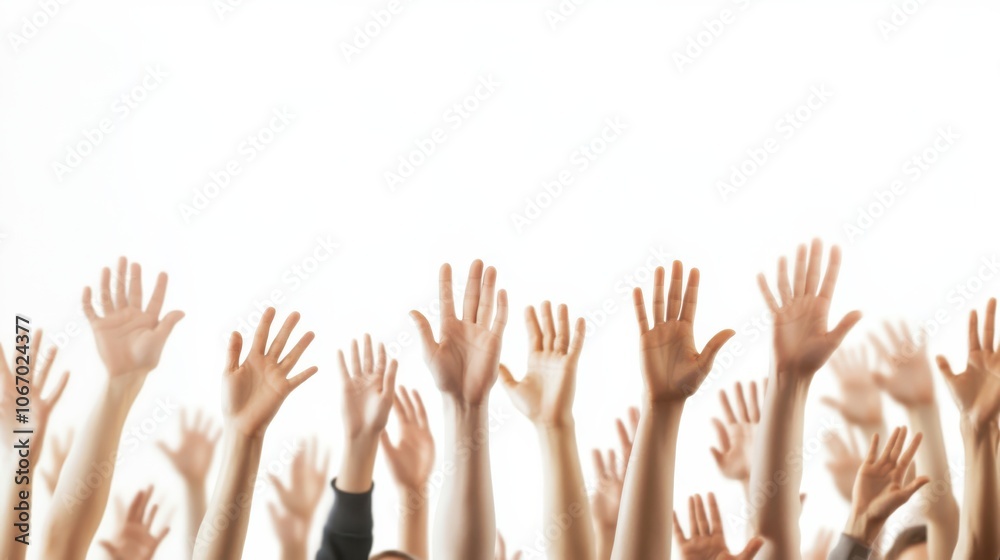 diverse crowd enthusiastically raises their hands against bright background, symbolizing unity and participation diverse crowd enthusiastically raises their hands against bright background, symbolizing unity and participation