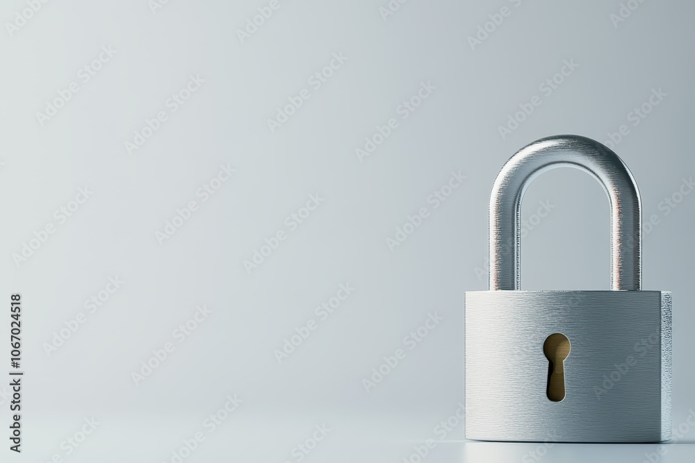 Fototapeta premium A Silver Lock With Keyhole Sitting on Plain White Surface.