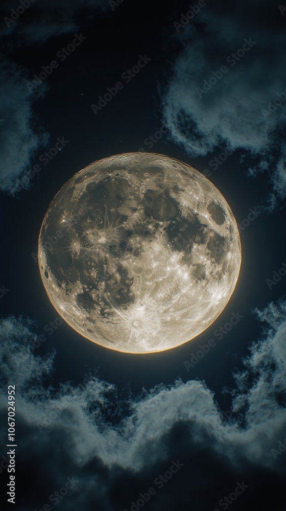 Fototapeta premium Full Moon in a Night Sky with Wispy Clouds