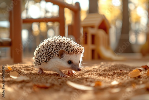 Finnish hedgehog in leaves photo