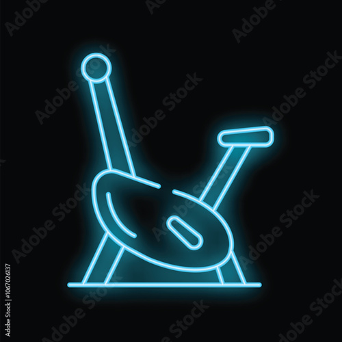 Glowing neon sign depicting a modern recumbent stationary bike, perfect for fitness enthusiasts seeking a comfortable and effective workout experience