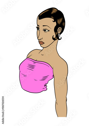 Drawing of an isolated young Latin woman with short hair in comic style. Vector Illustration