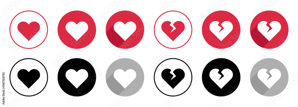 Like dislike Herz vektor icons ganz und gebrochen Like dislike Herz vektor icons ganz und gebrochen