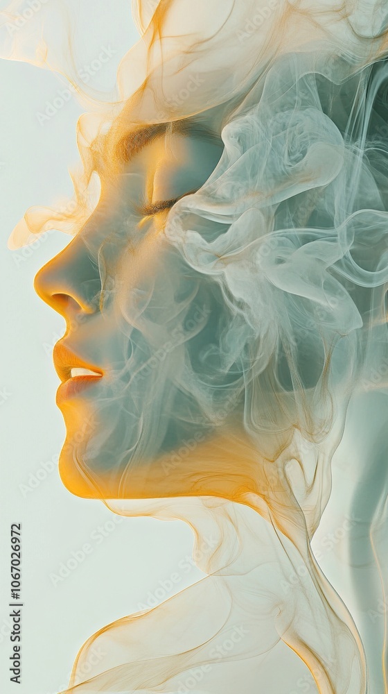 Abstract Portrait of a Woman in Smoke: Dreamy and Surreal Art Print Abstract Portrait of a Woman in Smoke: Dreamy and Surreal Art Print