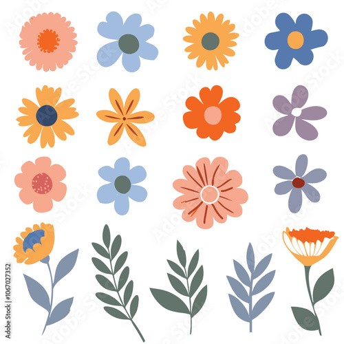 Collection of flowers, Colorful wildflowers background. style for  fabric, print,banners, wallpaper, posters, websites, online shopping.