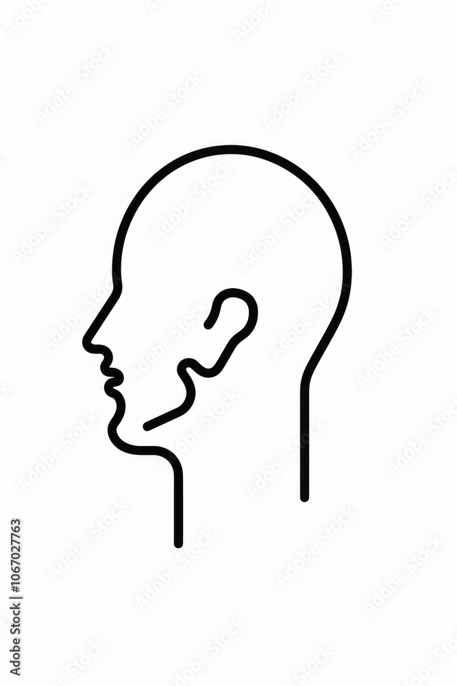 Man's head is shown in a black and white drawing. The head is drawn in a very simple and minimalistic style, with only the basic features of the face and head visible Man's head is shown in a black and white drawing. The head is drawn in a very simple and minimalistic style, with only the basic features of the face and head visible