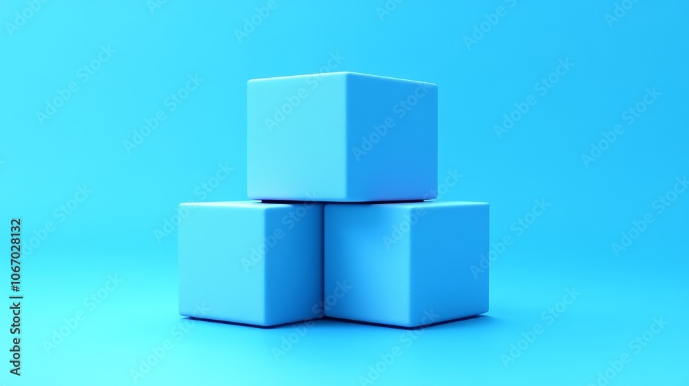 Three blue cubes stacked on top of each other Three blue cubes stacked on top of each other