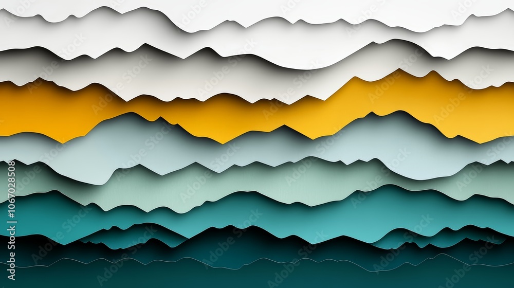 Serene mountain landscape in layered paper art, a captivating blend of depth, texture, and tranquility Serene mountain landscape in layered paper art, a captivating blend of depth, texture, and tranquility