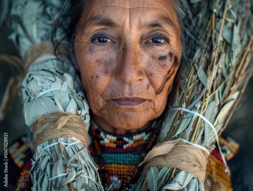 Artistic Portrait of Lakota Medicine Woman