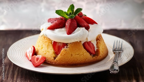 angel food cake with whipped cream and strawberries