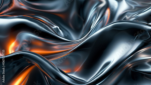 An abstract glittering background with waves. Grey and orange motion futuristic background. Melting grey waves texture.