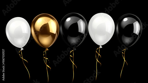 A vector illustration of an order card adorned with golden balloons and scattered confetti.  photo