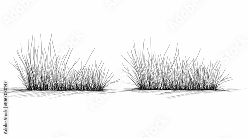 Set of vector grass illustrations on a white background. Architectural Drawings, Minimal style cad turf drawing, Side view, set of graphics meadows elements outline symbol for lawn landscape design