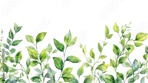 Wallpaper Mural Watercolor illustration of fresh, dewy green leaves with tiny water droplets on them, possibly from rain or morning dew. Torontodigital.ca