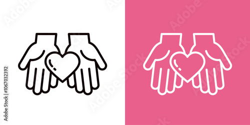 両手でハートを渡すアイコンセット＿太い線＿手のひら