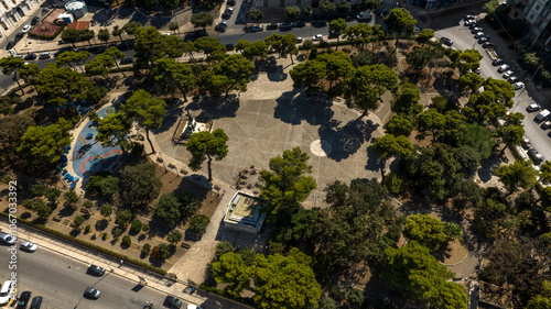 Aerial view of the municipal villa of the city of Molfetta, in the province of Bari, Puglia, Italy.