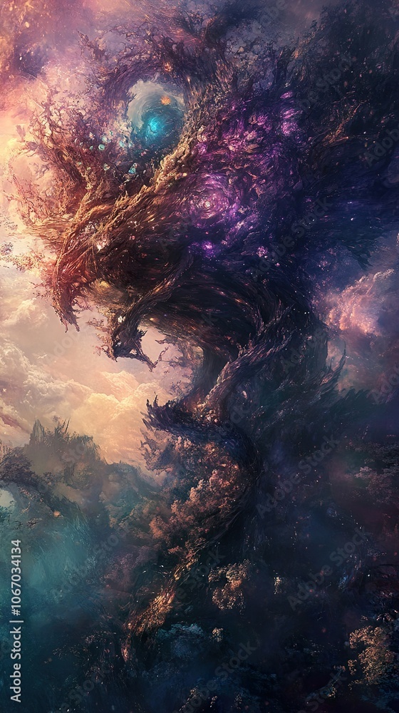 Cosmic Tree: A Surreal Landscape of Glowing Branches and Dreamlike Skies Cosmic Tree: A Surreal Landscape of Glowing Branches and Dreamlike Skies