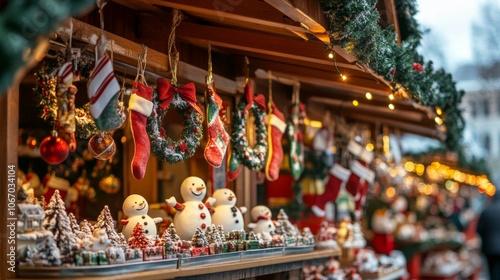 Festive Christmas display with colorful decorations and ornaments.