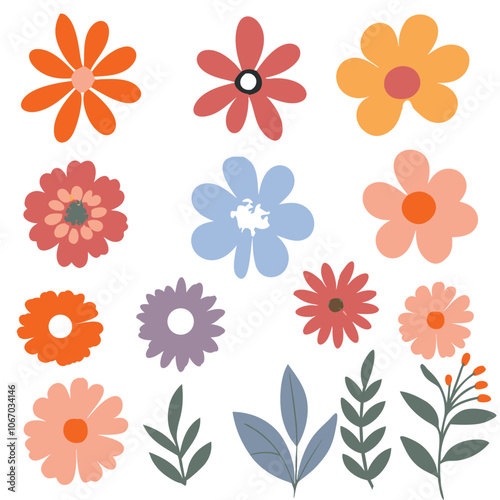 Collection of flowers, Colorful wildflowers background. style for  fabric, print,banners, wallpaper, posters, websites, online shopping.