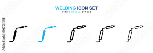 Welding icon set in black and blue color